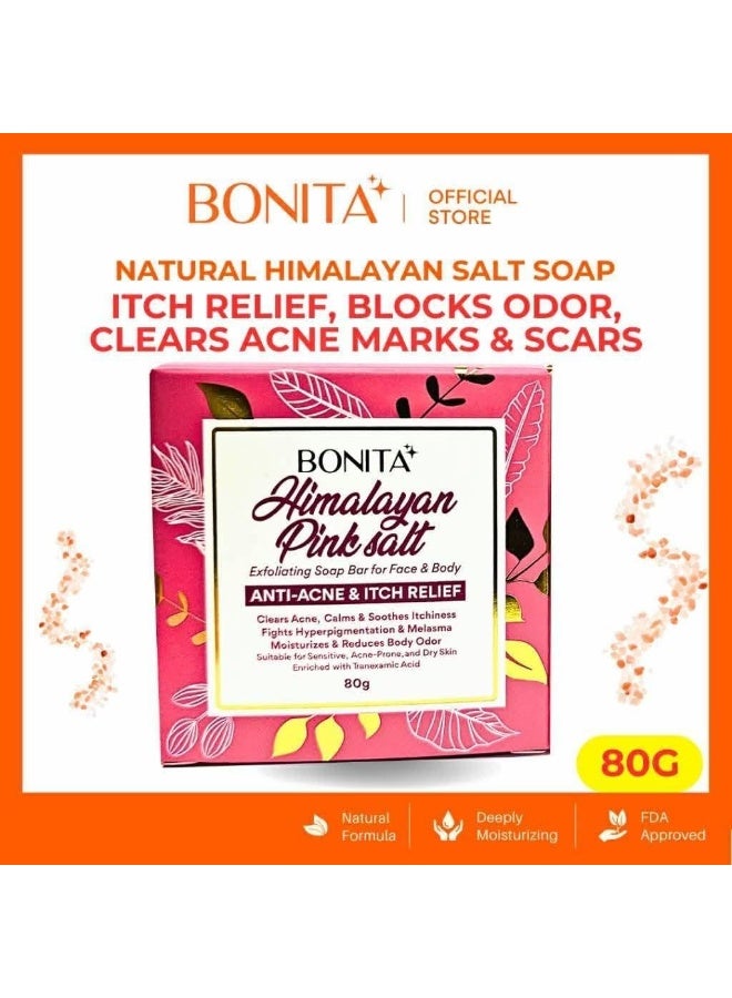 Bonita Himalayan Pink Salt Anti Acne Soap Bar 80g Exfoliating Soap for Face Body Reduces Pimples Scars Itching Body Odor Suitable for Dry Sensitive Skin - Image 4